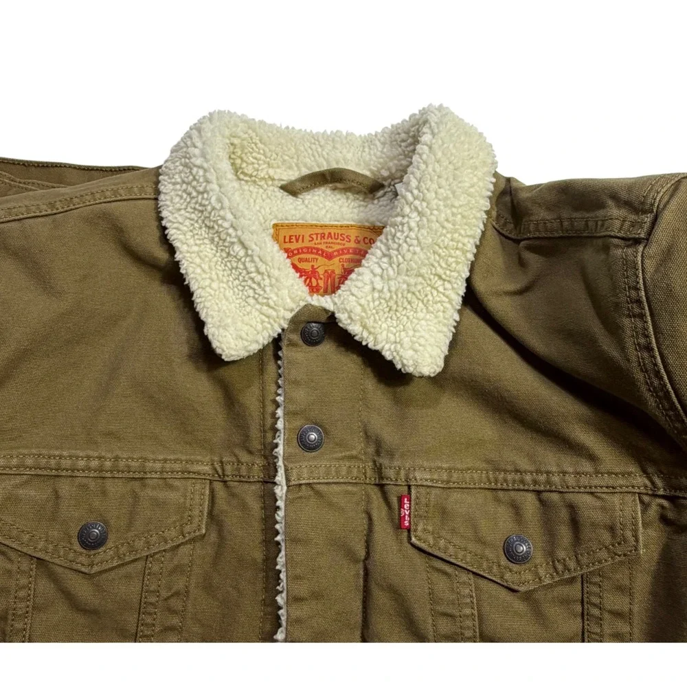 Levi's Type III Sherpa Trucker Jacket XXL Cougar Brown Canvas Workwear